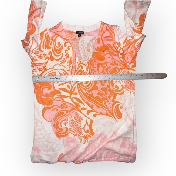 TALBOTS SLUB COTTON V-NECK SWEATER PAISLEY - Women’s M Orange - Picture 6 of 15